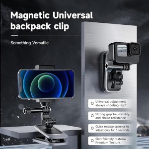 TELESIN Magnetic Mount, 360° Rotating Backpack Clip with Phone Holder | For Go Pro, iPhone, Hero 13 12 11 10, Akaso Insta360 X5 X4 X3 Ace Pro 2, DJI Action 5 4 3 Pocket 3
